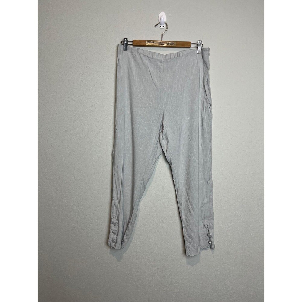 J Jill Pants Womens Medium Gray Linen Stretch Tapered Ankle Button Hem Pull On